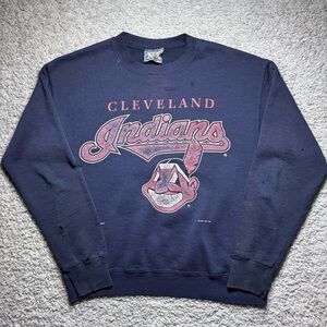 Vintage Cleveland Indians Sweatshirt Mens Medium Crewneck 90s Chief Wahoo Thin